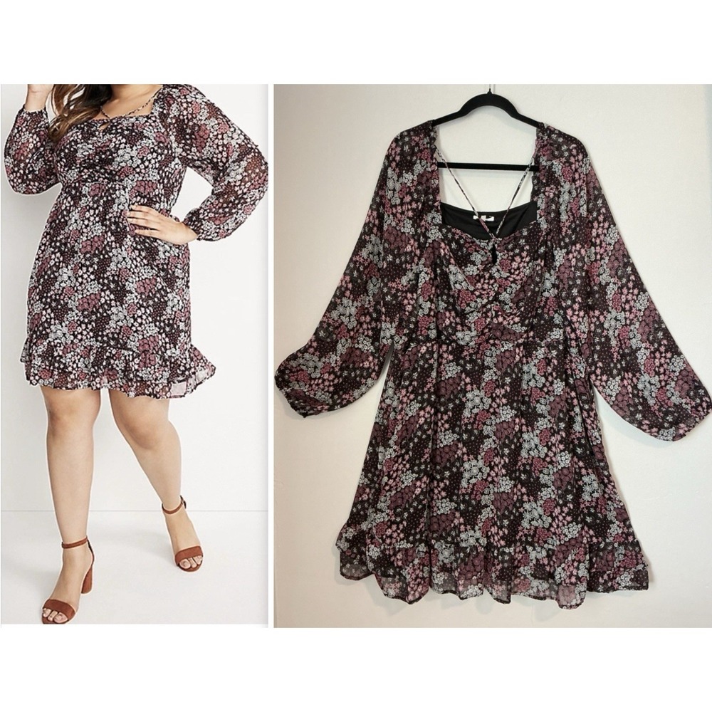 Maurices Floral Key Hole Front Skater Dress Babydoll Dress Flowy Lined 3XL